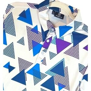 GreenSide Golf Polo Shirt Mens Medium Geometric Print Athletic Fit Knit Stretch